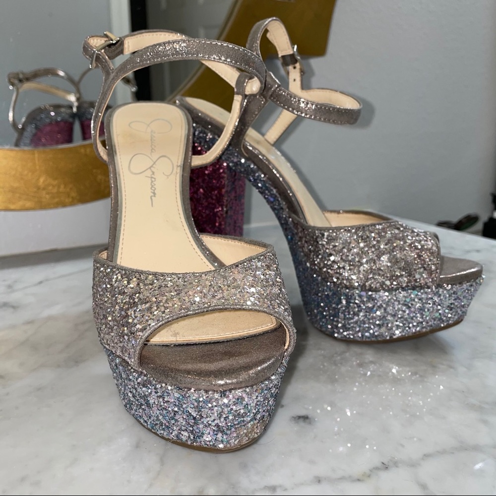 COPY - Jessica Simpson CUTE pink and silver glitter heels